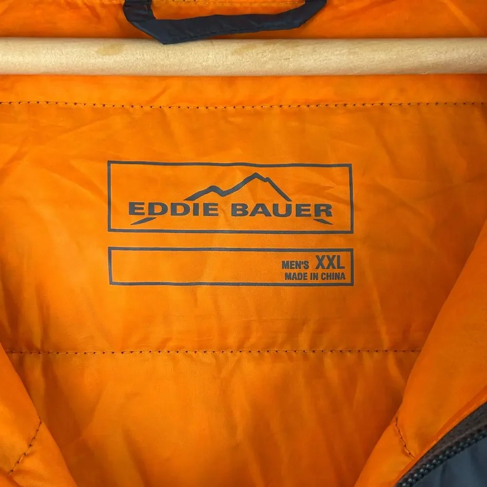 Eddie Bauer Down Puffer Jacket Gray/Orange Hooded Full Zip Men's Size XXL